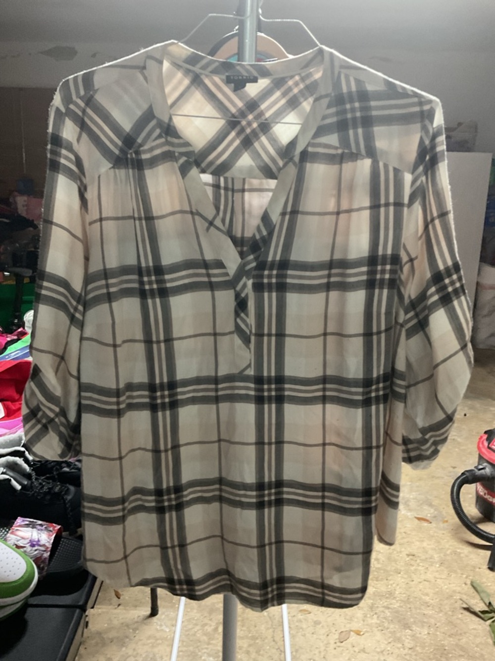 torrid Cream and Black Plaid V-Neck Blouse